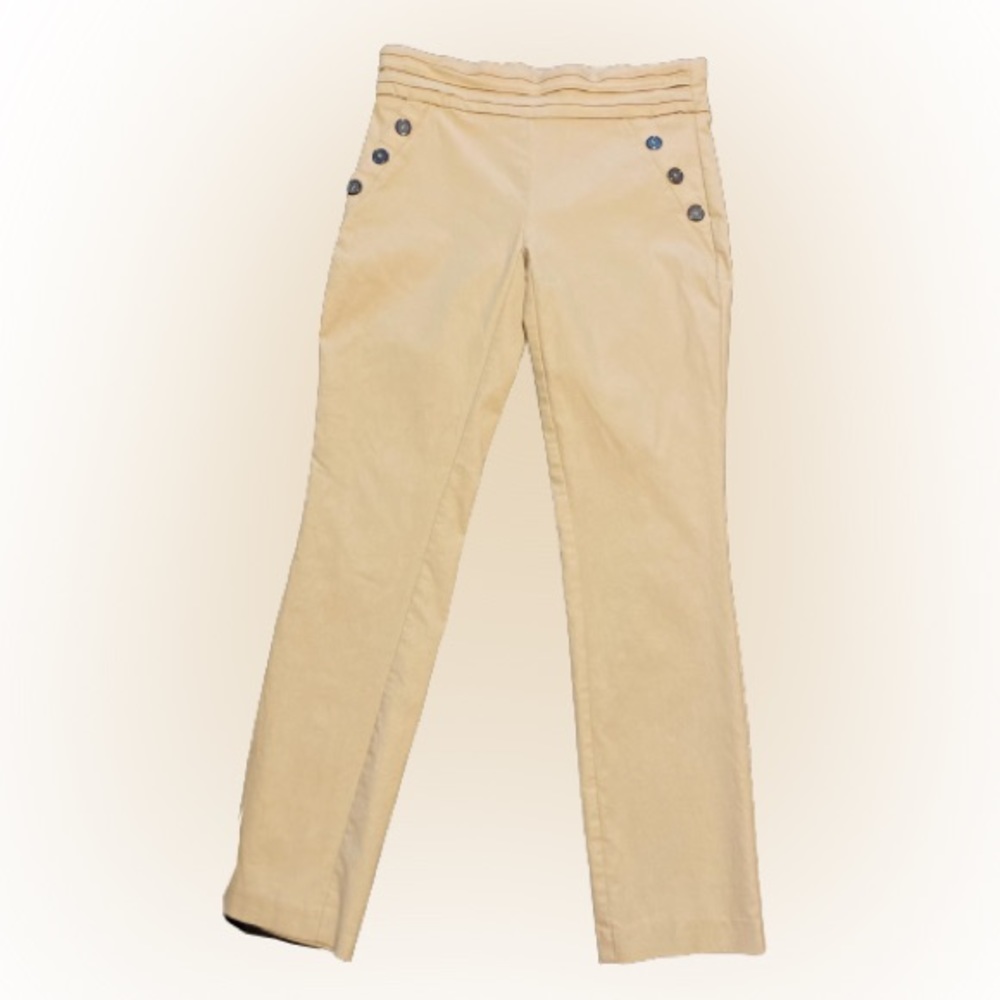 Joe B Beige Straight Leg Pants with Scrunched Top and Side Buttons